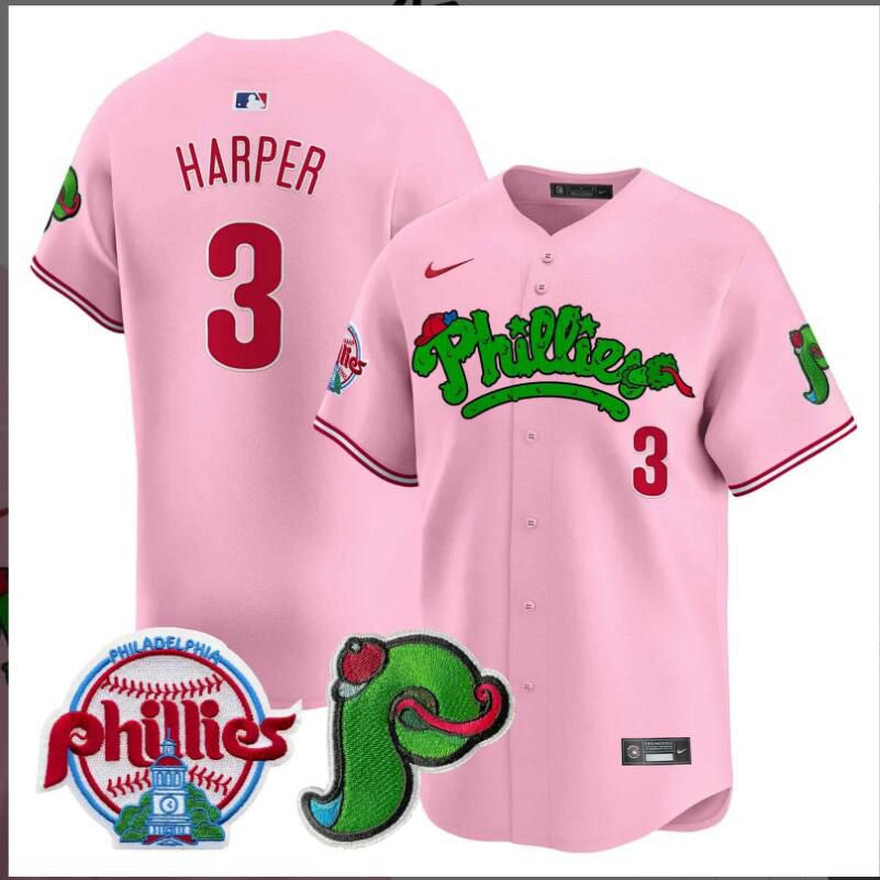 Men Philadelphia Phillies #3 Harper Pink Limited 2024 MLB Nike jersey